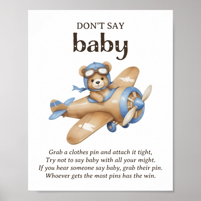 Sage nicht Baby Teddy Bear Pilot Baby Shower Game Poster (Vorne)