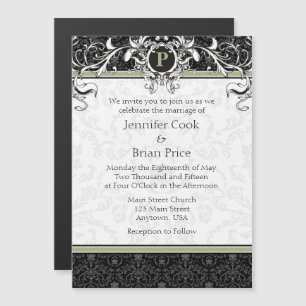 Sage noir Monogramme Faire-part de mariage magnéti
