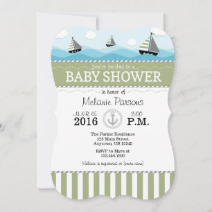 Sage Olive Blue Baby shower nautique Invitation