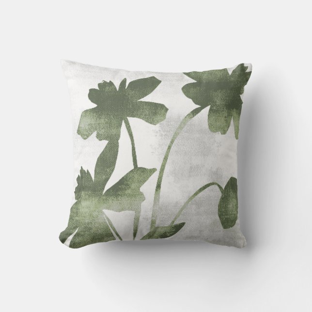 Sage Olive Green Botanical Daffodil Flowers Kissen (Vorderseite)