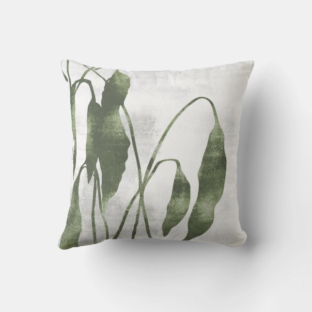 Sage Olive Green Botanical Greenery Leaves Kissen (Rückseite)