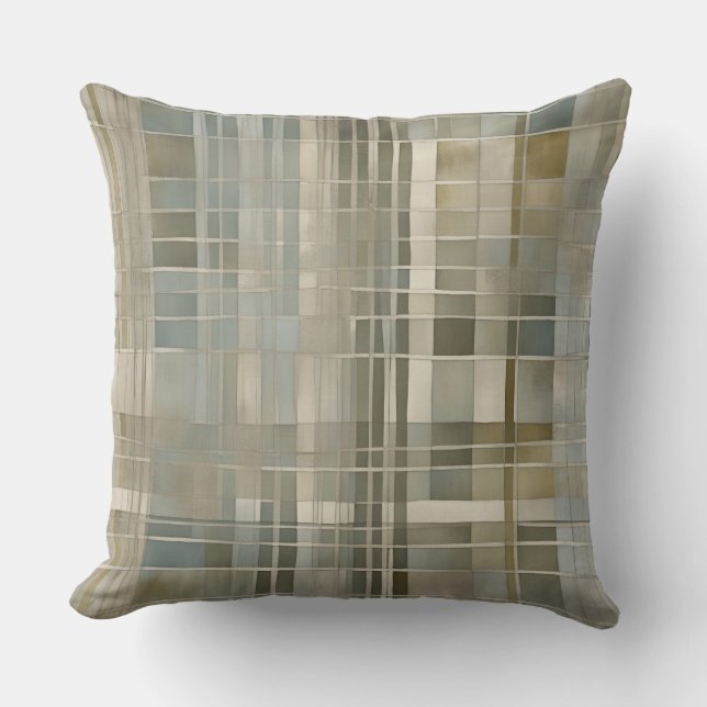 Sage Olive Green Dusty Blue Farmhouse Kariert Kissen (Vorderseite)