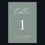 Sage Olive Green Minimalistisch Wedding | Event Cu Tischnummer<br><div class="desc">(**BITTE BEACHTEN SIE: Um zu bestellen,  passen Sie einfach Ihre Tischnummer (und Name/Datum) an und fügen Sie jede Nummer einzeln in Ihren Warenkorb ein. Dann Karo raus,  sobald du fertig bist.) Schön,  elegant,  modern und minimalistisch,  Tischnummer-Karte. Vollständig anpassbar mit Ihren Namen (oder Ereignisname) und Datum.</div>