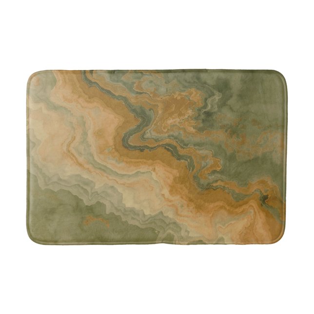 Sage Olive Green Mustard Yellow Print Badematte (Vorderseite)