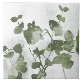 Sage Olive Green Painterly Botanical Art 01 Fliese