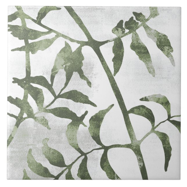 Sage Olive Green Painterly Botanical Art 08 Fliese (Vorderseite)