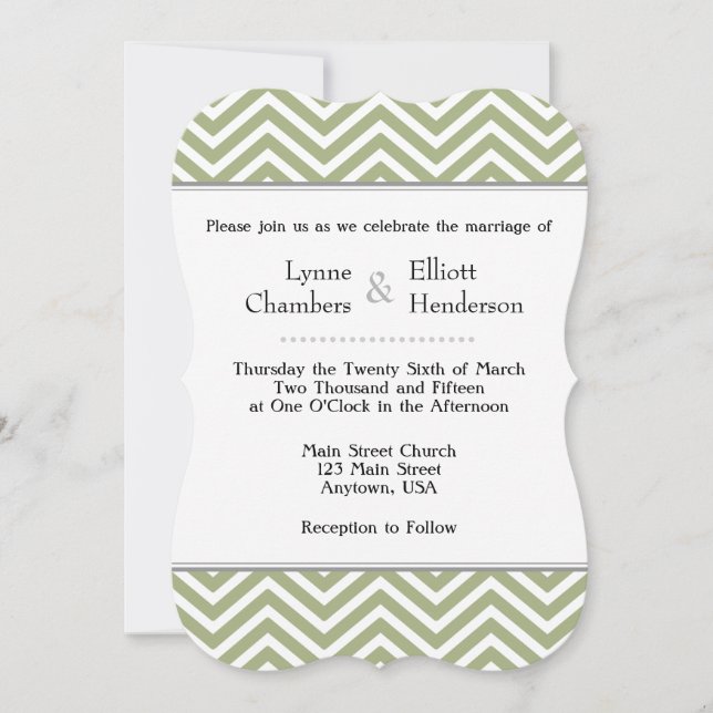 Sage Olive Green White Zickzack Wedding Einladung (Vorderseite)