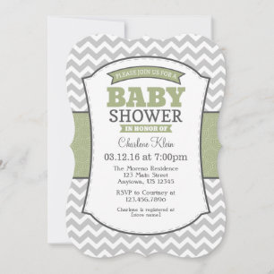 Sage Olive Grey Chevron Baby shower Invitation