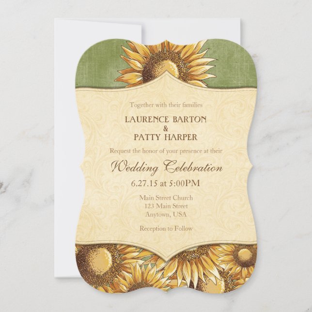 Sage Olive Russe Faire-part de mariage de tourneso (Devant)