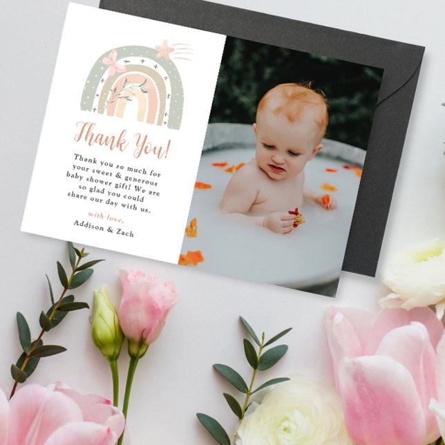Sage Peach Boho Rainbow Vielen Dank Baby Showcard Einladung (Von Creator hochgeladen)