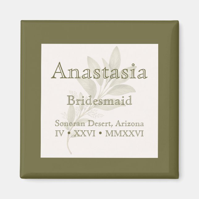 Sage Personalized Bridesmaid Name Magnet (Vorne)