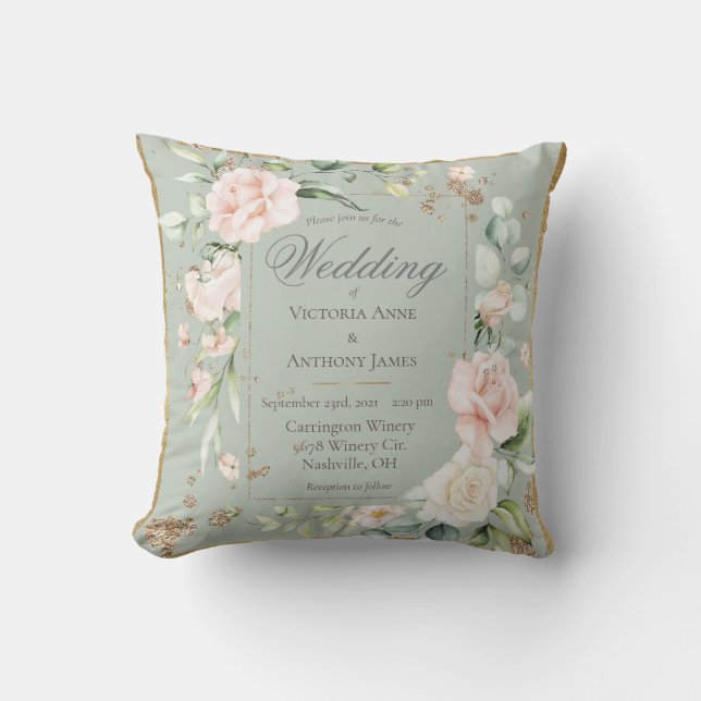 Sage Pink Blush Romantische Blumen Hochzeit Einlad Kissen (Vorderseite)