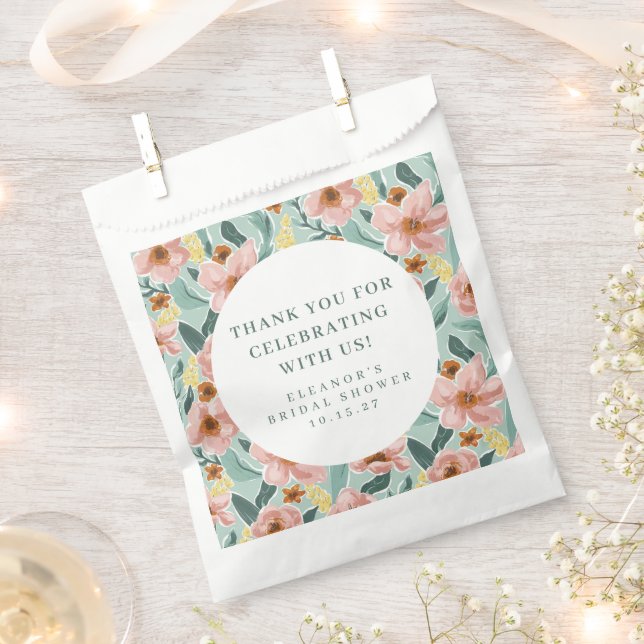 Sage Pink Floral Brautparty Custom Vielen Dank Geschenktütchen (Ausgeschnitten)