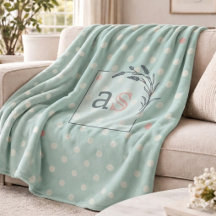 Sage Polka Dot Monogramm-Wurfdecke Elegantes Hochz
