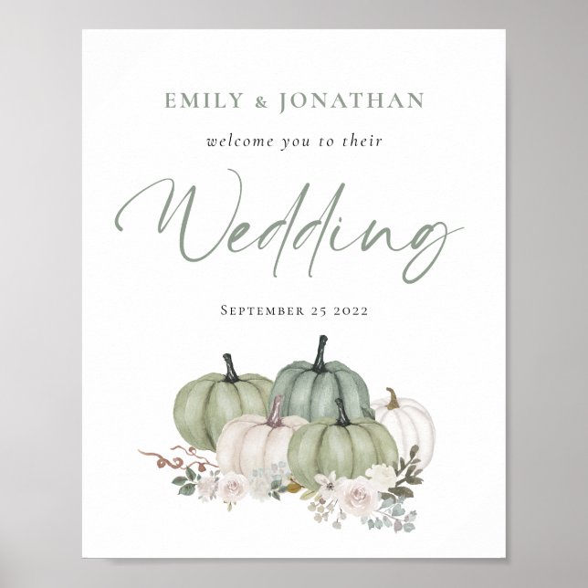 Sage Pumpkins Cream Florals Willkommen bei Hochzei Poster (Vorne)