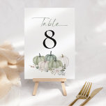 Sage Pumpkins Florals Wedding Tischnummer<br><div class="desc">Sage Pumpkins Florals Hochzeit Tischnummer. Pumpkins und Blumen in der Natur Farben von weichen Grüntönen und Cremes unter der Tischnummer,  die Sie leicht personalisieren können. Der Tisch steht ganz oben in einem modernen Set-Skript. Das gleiche Design ist auf der anderen Seite.</div>