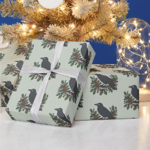 Sage Raven Holly Beeren Vintage Weihnachten Geschenkpapier