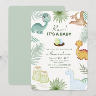 Sage Rawr Vulkan Tropical Dinosaur Baby Shower Einladung