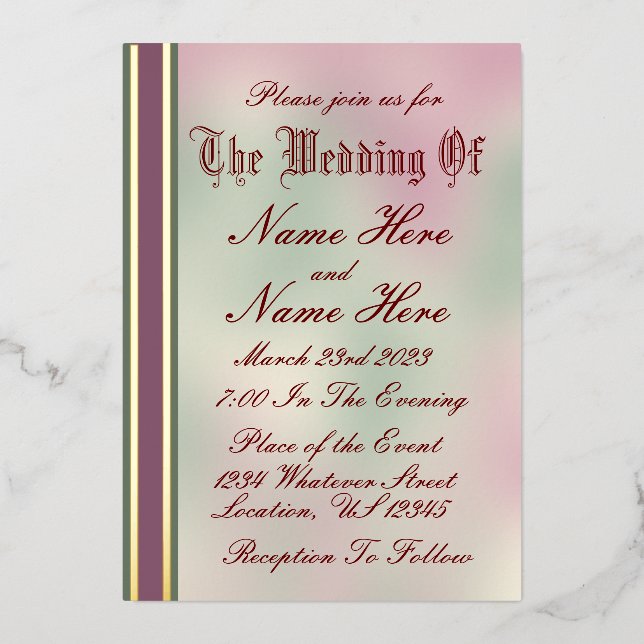 Sage, Rose et Faire-part de mariage Gold Foil (Recto)