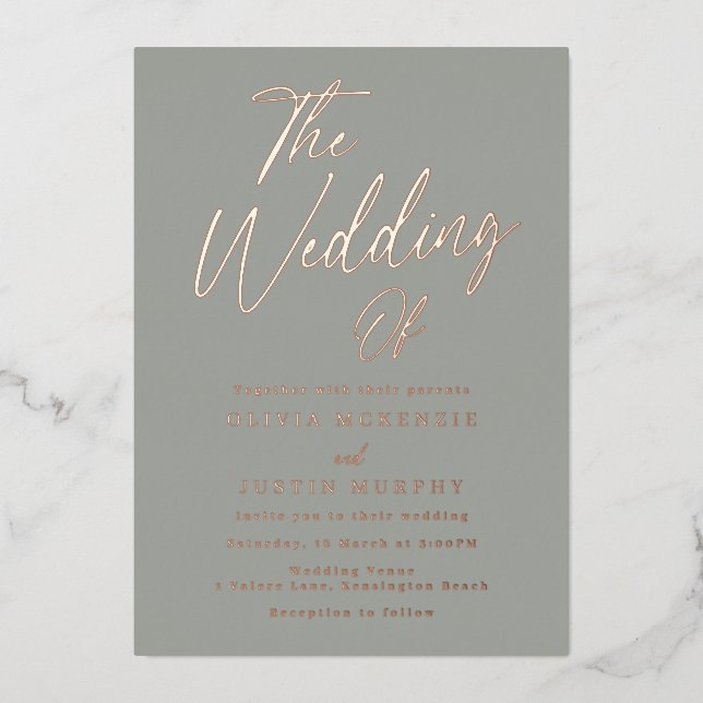 Sage & Rose Gold Moderne Hochzeiten Folieneinladung (Vorderseite)