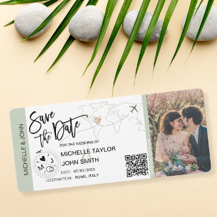 Sage Save the Date Boarding Pass Weltkarte QR Einladung