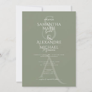 Sage Script Divine Contemporary Monogram Wedding Einladung