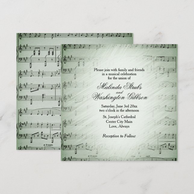 Sage Sheet Music Wedding Thema Einladung (Vorne/Hinten)