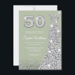Sage & Silver Gown 50. Geburtstagsparty Einladung<br><div class="desc">Sage & Silver Gown 50. Geburtstagsparty Einladung feiern einen Meilenstein mit der Sage & Silver Gown 50. Geburtstagsparty Einladung. Dieses elegante Design zeigt ein glänzendes Silberkleid vor einem abgestuften Salbeihintergrund, das die Raffinesse und den Glamour eines so bedeutenden Ereignisses einnimmt. Die Verwendung von funkelnden Elementen im Design vermittelt einen festlichen...</div>