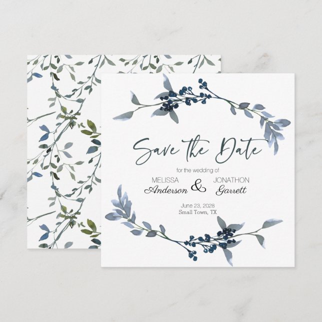 Sage Silver Green Elegante Floral Save the Date (Vorne/Hinten)