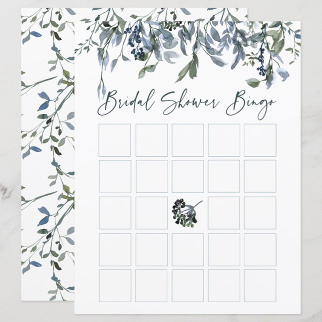 Sage Silver Green Floral Brautparty Bingo (Vorne/Hinten)