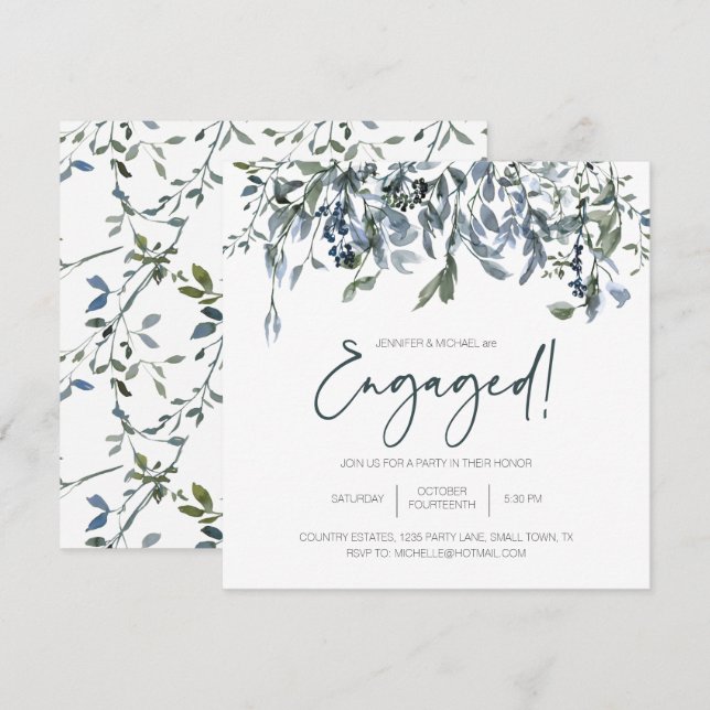 Sage Silver Green Floral Elegante Verlobung (Vorne/Hinten)