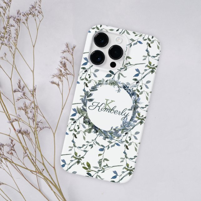 Sage Silver Green Floral Monogram Name Case-Mate iPhone Hülle (Von Creator hochgeladen)