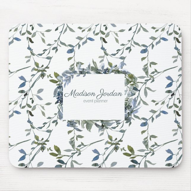 Sage Silver Green Floral Mousepad (Vorne)