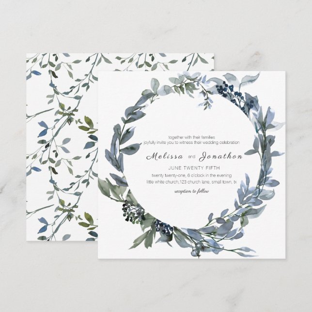 Sage Silver Green Floral Wedding Einladung (Vorne/Hinten)