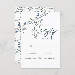 Sage Silver Green Floral Wedding RSVP Card