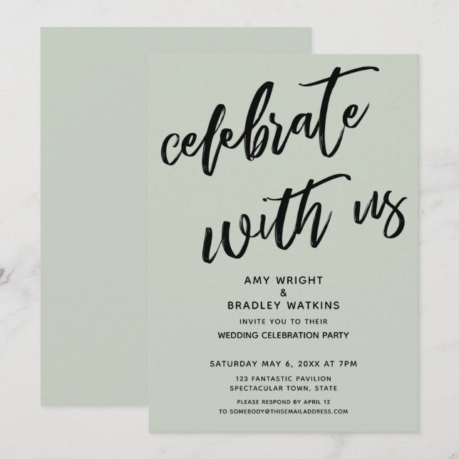 Sage Simple Celebrate mit Uns Hochzeitsempfang Einladung (Vorne/Hinten)