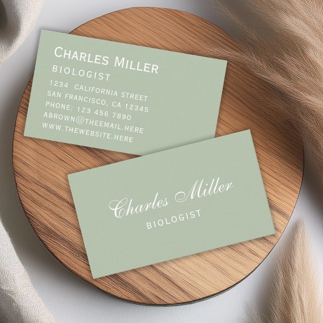 Sage Simple Modern Green White Elegante Script Visitenkarte (Von Creator hochgeladen)