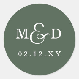 Sage Simple Modern Monogram Wedding Runder Aufkleber