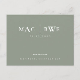 Sage Simple & Sleek Monogram Save the Date Postkarte