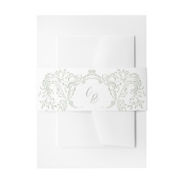 Sage Sketched Vintag Geblüht Monogram Wedding Einladungsbanderole