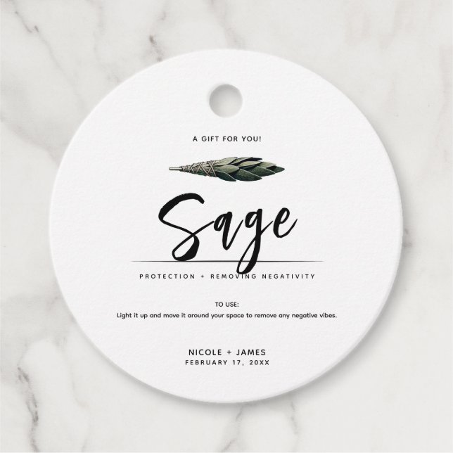 Sage Smudge Stick Minimal Moderne Hochzeit Geschenkanhänger (Vorderseite)