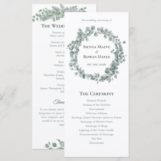 Sage & Stone Botanische Hochzeitsprogrammkarte Programm (Vorne/Hinten)