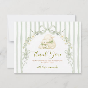 Sage Stripe Little Lamb Bow Baby Shower Floral Dankeskarte