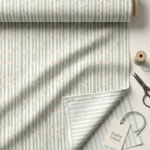 Sage Stripe Mini Floral Kammgarn-Baumwollstoff