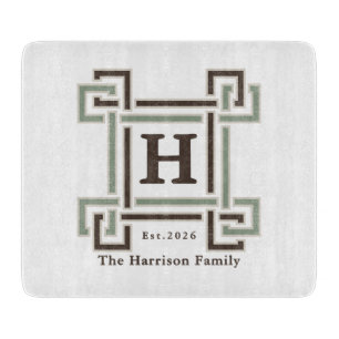 Sage Taupe Griechisches Schlüssel-Monogramm Famili Schneidebrett