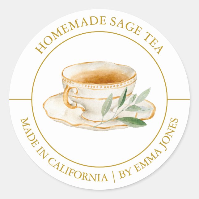 Sage Tee Modernes Label Runder Aufkleber (Vorderseite)