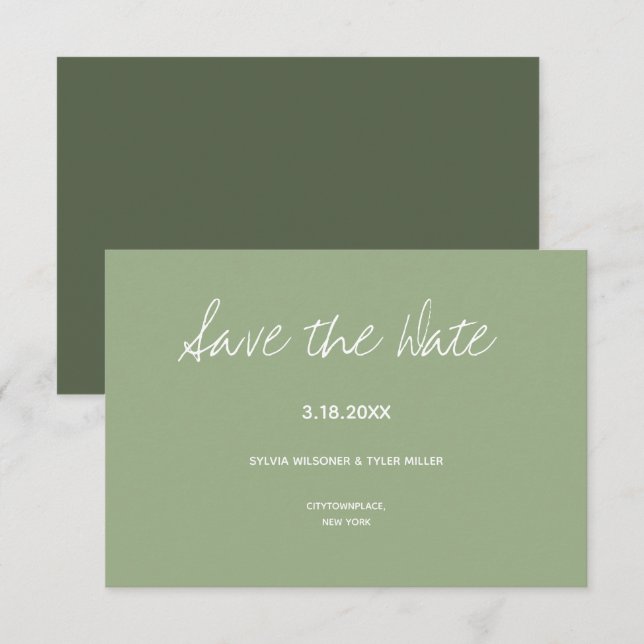 Sage Typografy Minimalistisch Wedding Save The Date (Vorne/Hinten)