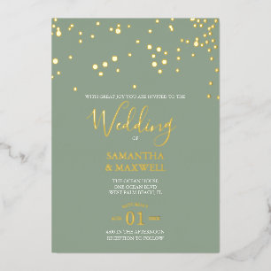Sage Typographie Mariage Foil Invitation