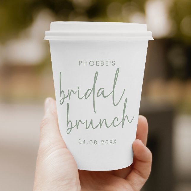 Sage und White Minimalistisch Script Bridal Brunch Pappbecher (Von Creator hochgeladen)