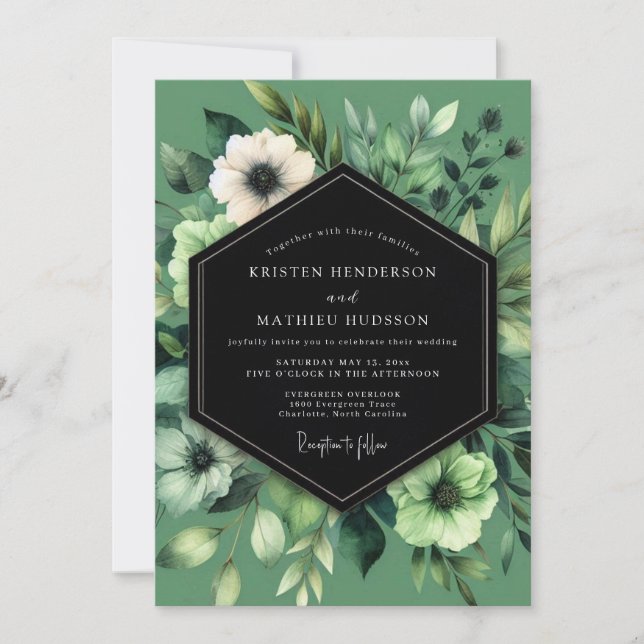 Sage Verdant Anemone Wedding Einladung (Vorderseite)